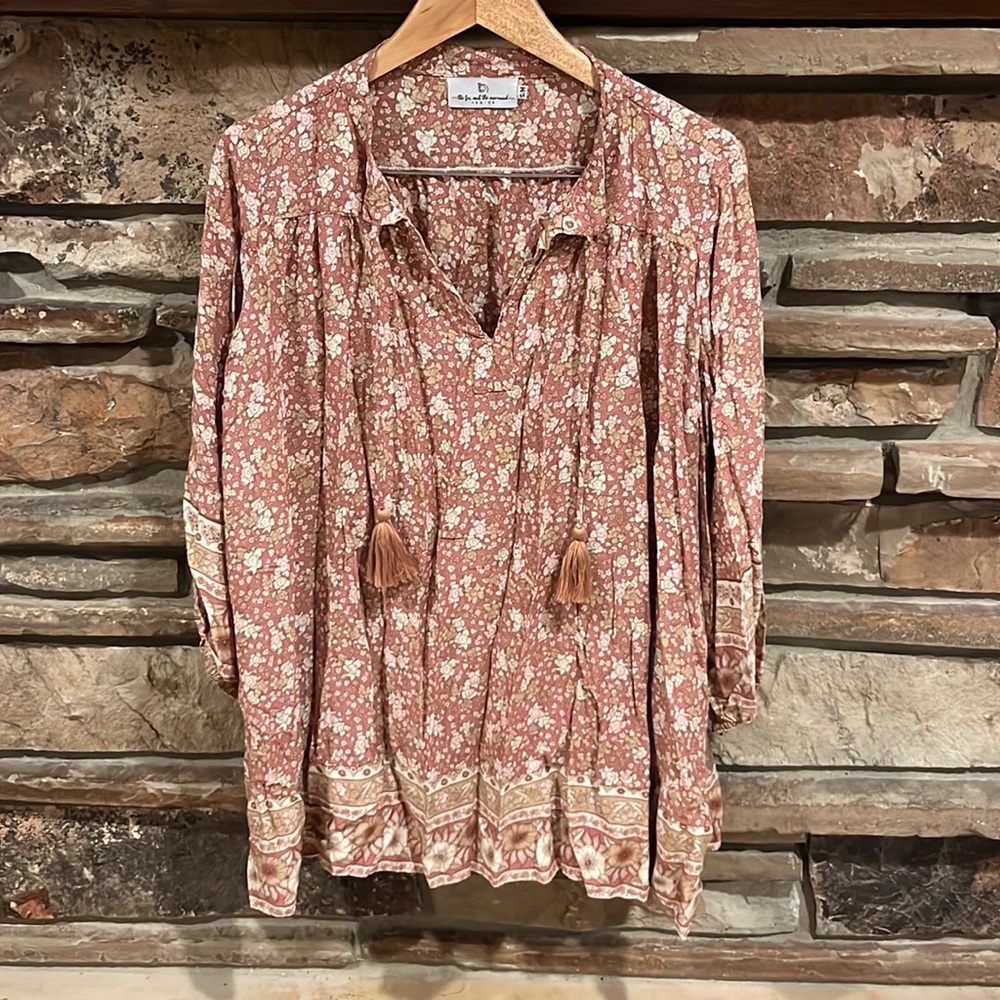 The Fox and The Mermaid Floral Neutral Boho Tunic Mini Dress